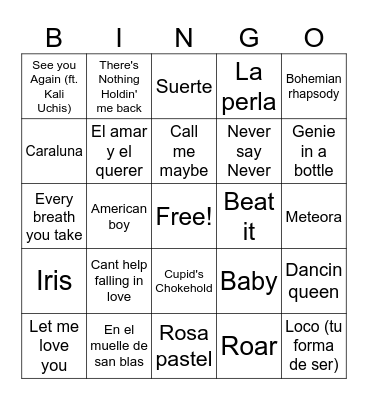 Musical bingo Card