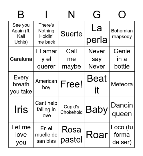 Musical bingo Card