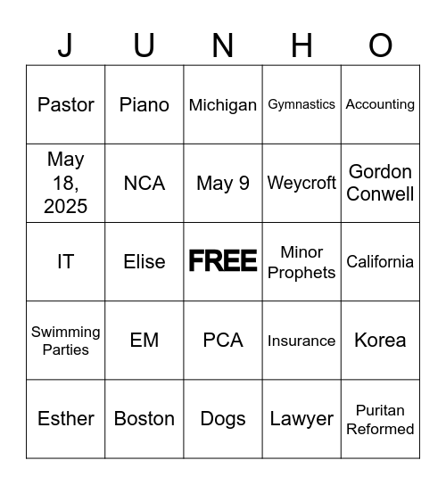 Lee Family Bingo Card