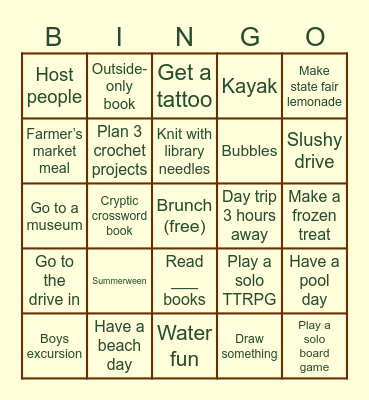 Summer Bingo Card