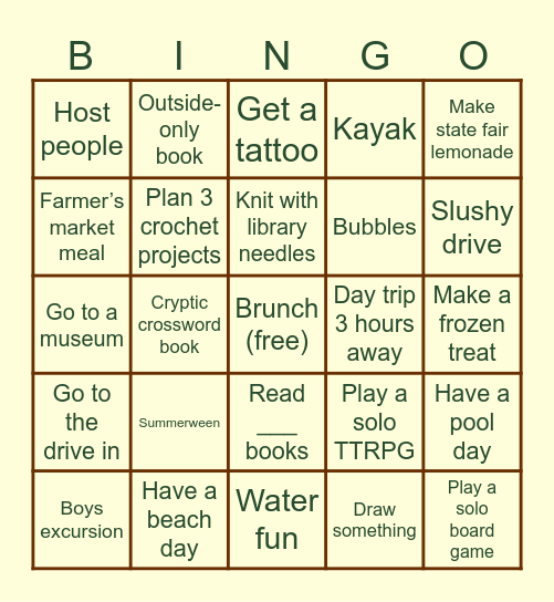 Summer Bingo Card
