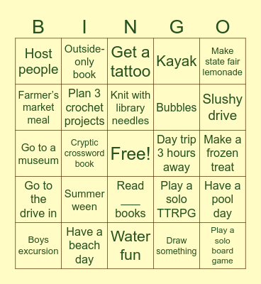 Summer Bingo Card