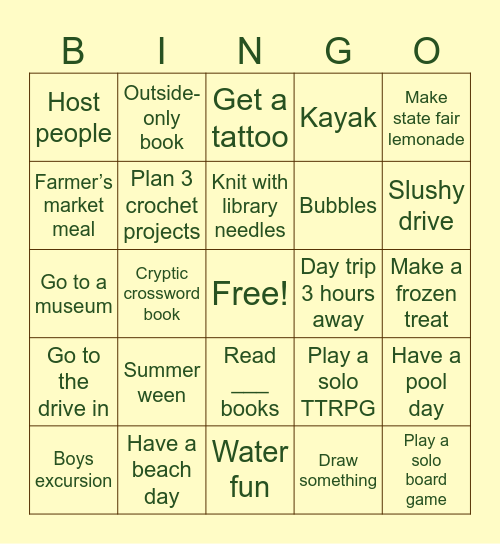 Summer Bingo Card
