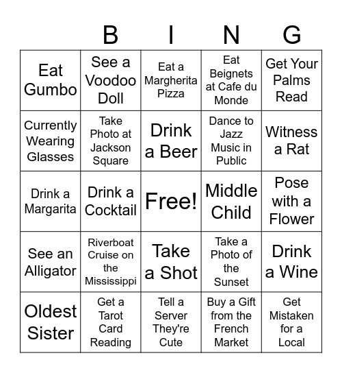 NOLA GIRL'S TRIP Bingo Card