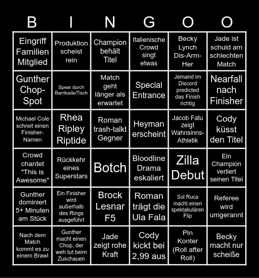 Clash in Italy Bingo Card