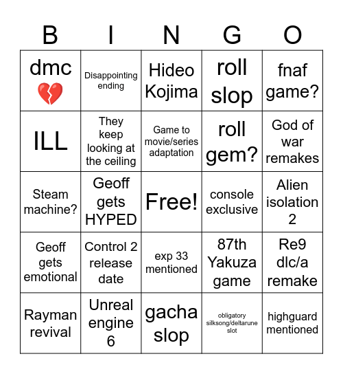 Showcase week Bingo Card
