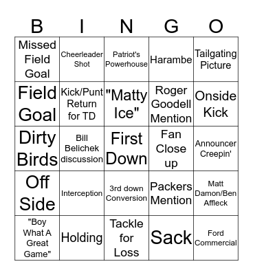 Super Bowl Bingo Card