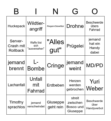 UwU Camping Ausflug Bingo Card