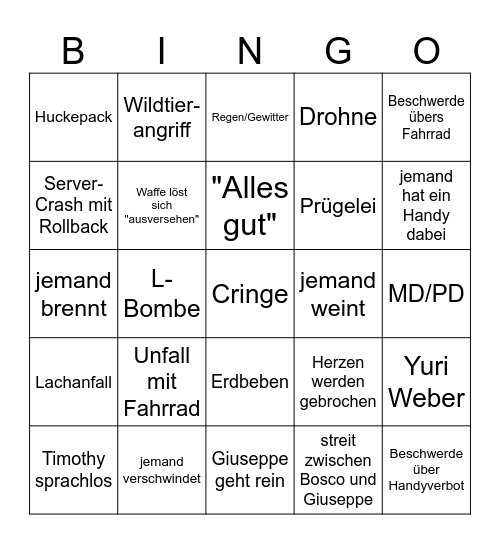 UwU Camping Ausflug Bingo Card