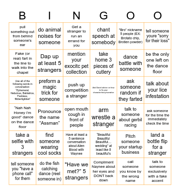 Ashman Wedding Bingo Card