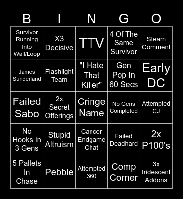 DBD Random Killer/Perks June Bingo Card