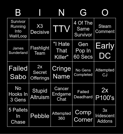 DBD Random Killer/Perks June Bingo Card