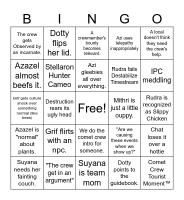 Stellar Trails Bingo Card