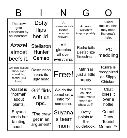 Stellar Trails Bingo Card