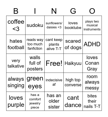 AJ bingo Card