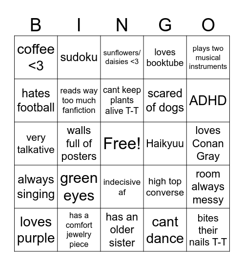 AJ bingo Card