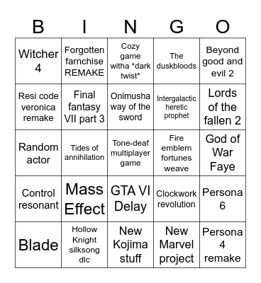 Summer Game Fest Bingo Card