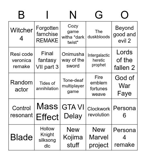 Summer Game Fest Bingo Card