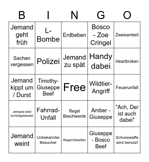 Camping-Event Bingo Card