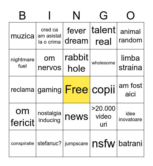 Youtube wowowowow Bingo Card