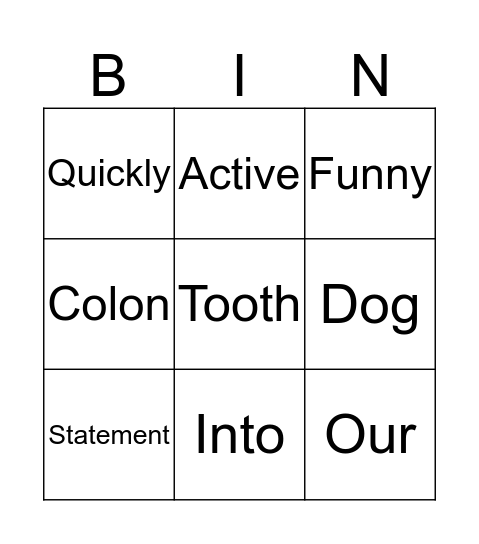 Grammar Bingo Card