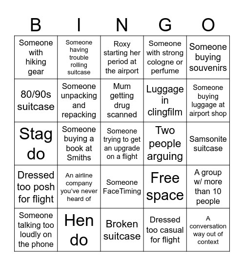 Airport Bingo Card