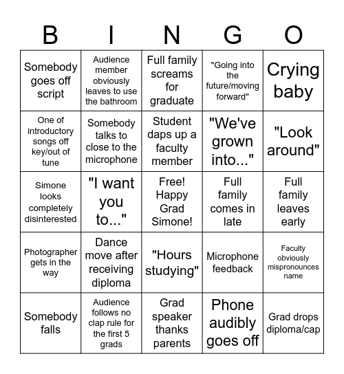 Simone's Grad Bingo! Bingo Card