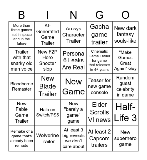 E3 Week Bingo Card