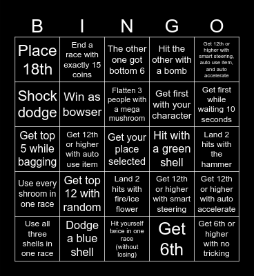 Mario Kart World Bingo Card