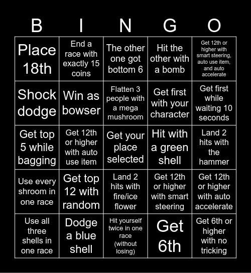 Mario Kart World Bingo Card