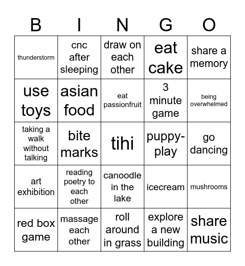 Tyler and Anika have fun:) Bingo Card