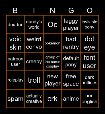 pony town bingo Card