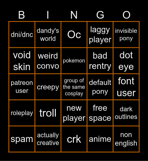 pony town bingo Card