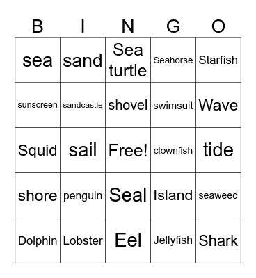 Ocean & Under the Sea Bingo Card