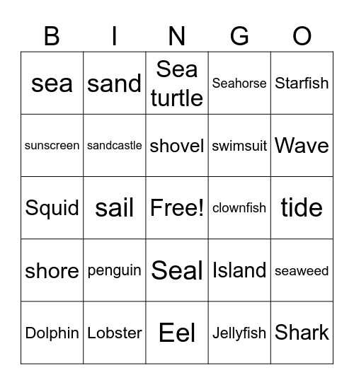 Ocean & Under the Sea Bingo Card
