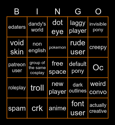pony town bingo Card