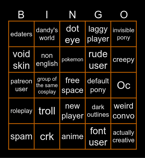 pony town bingo Card