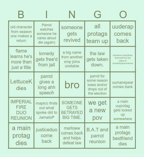 Unstable SMP 2026 BINGO Card