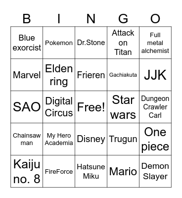 Comic con Cosplay Bingo Card