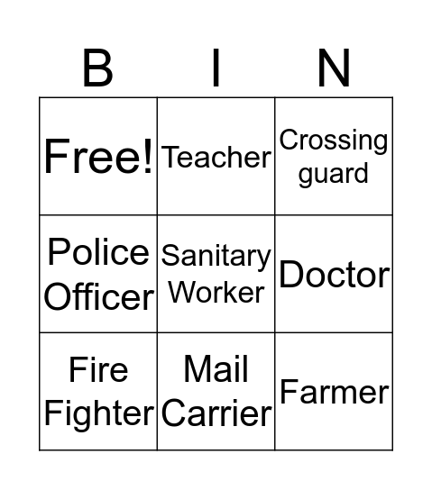 Community Helpers Bingo  Bingo Card