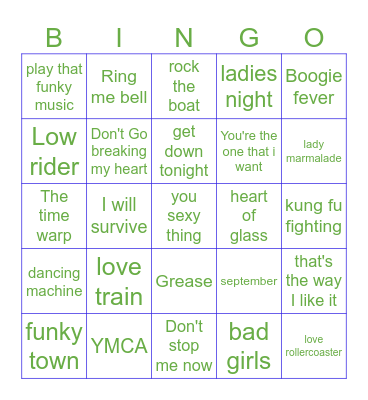 70's Dance Party Bingo Card
