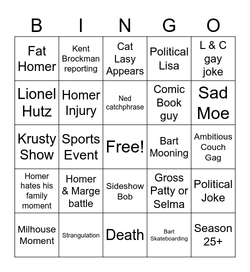 Simpsons Bingo Card