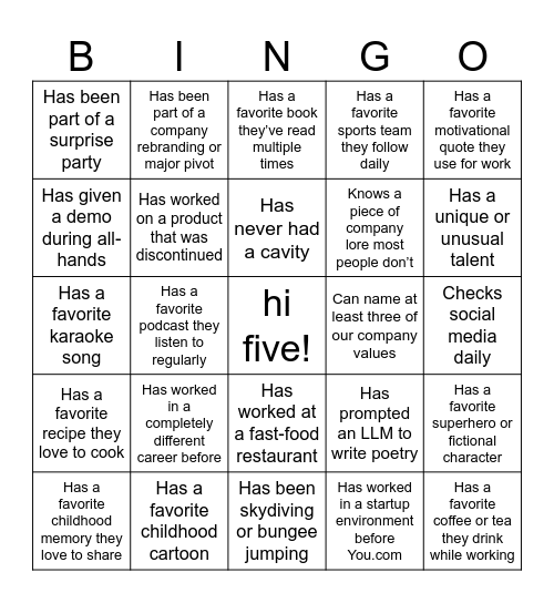 You.com Bingo Card