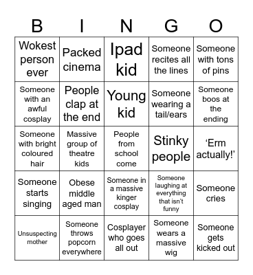 TADC Movie Bingo Card