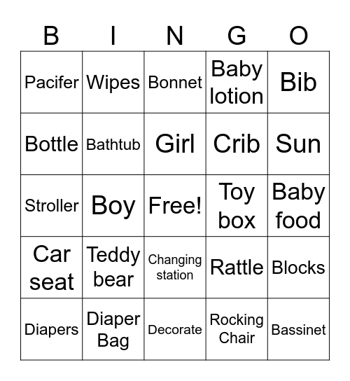 Baby Bingo Card