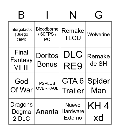 State of Play | 2026 SGF NO-E3 Bingo Card