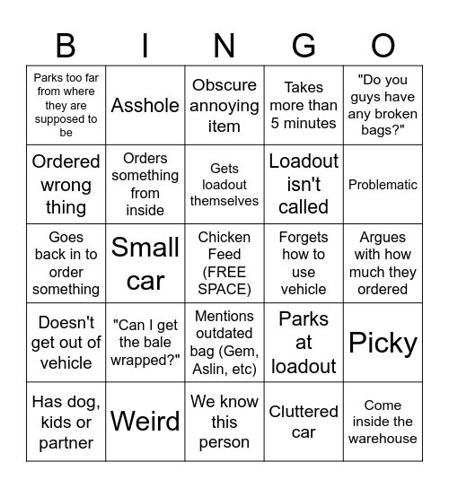 Loadout Bingo Card