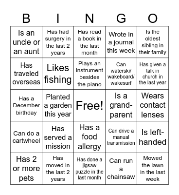 Roundy Family Bingo Card