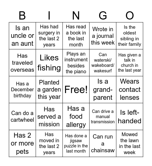 Roundy Family Bingo Card