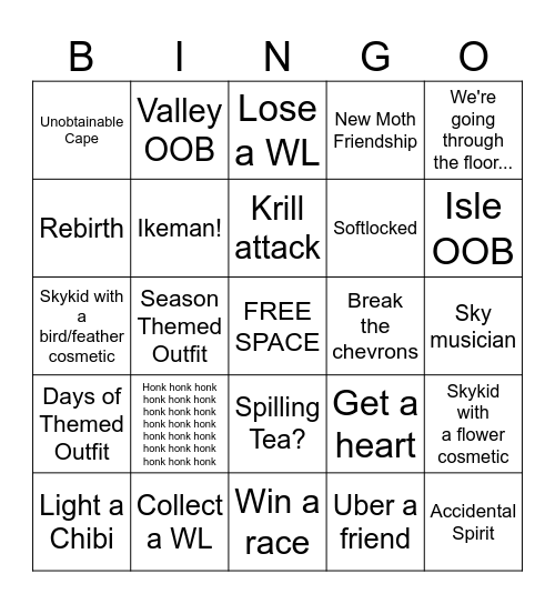JB's Sky: Children of the Light Challenge Bingo Card